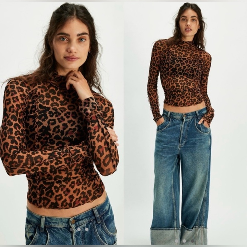 Free People Charlie Mesh Animal Print Sheer Top - Picture 16 of 16